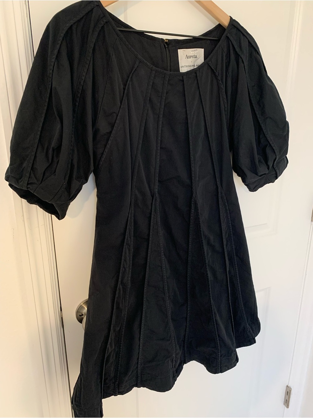 Anthropologie x Aureta Black Puff Sleeve Seamed A-Line Dress - Picture 5 of 12